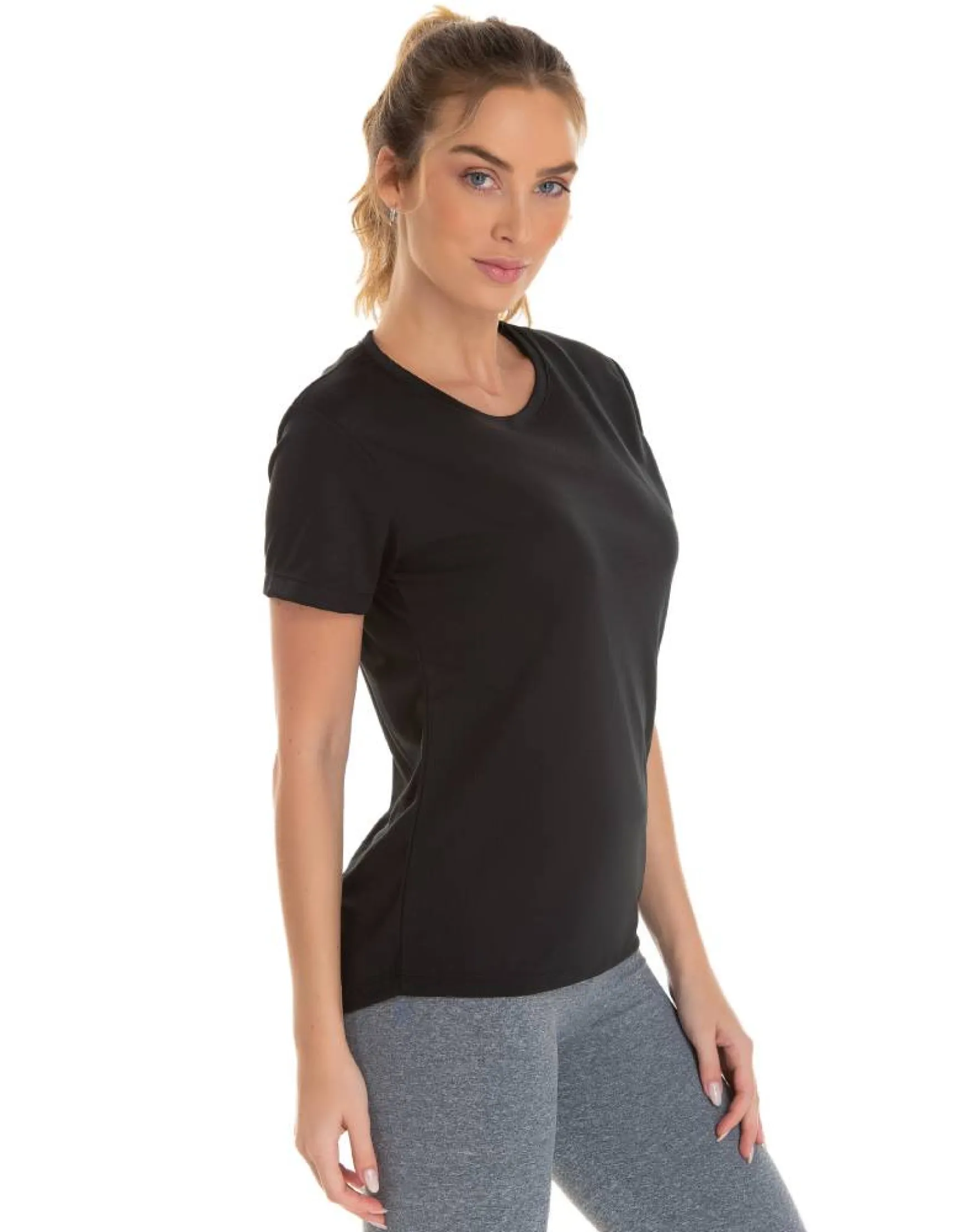 KIT 5 Camisetas Femininas Dry Fit Pretas Proteção UV 30+