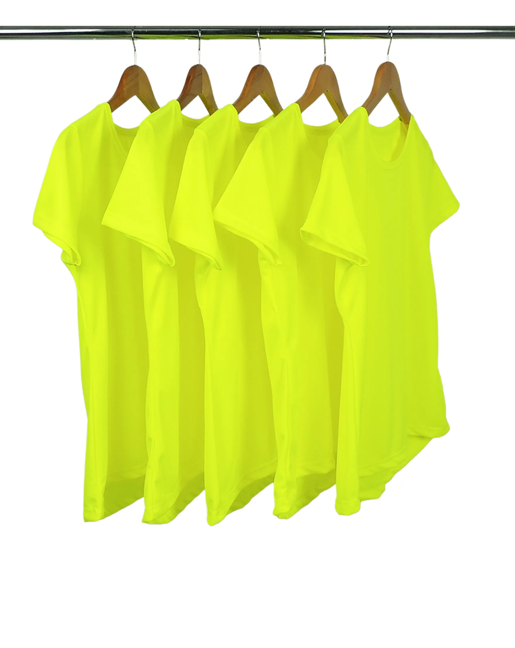 KIT 5 Camisetas Femininas Dry Fit Amarelo Fluorescente Proteção UV 30+