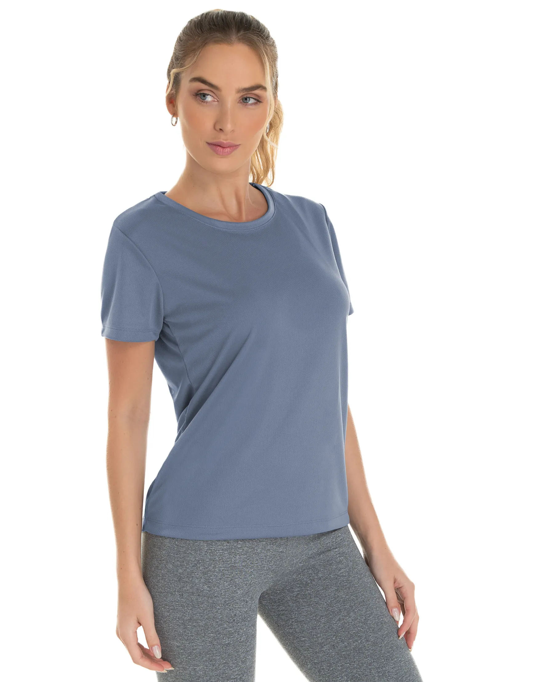 Camiseta Feminina Dry Fit Cinza Titanium Proteção UV 30+