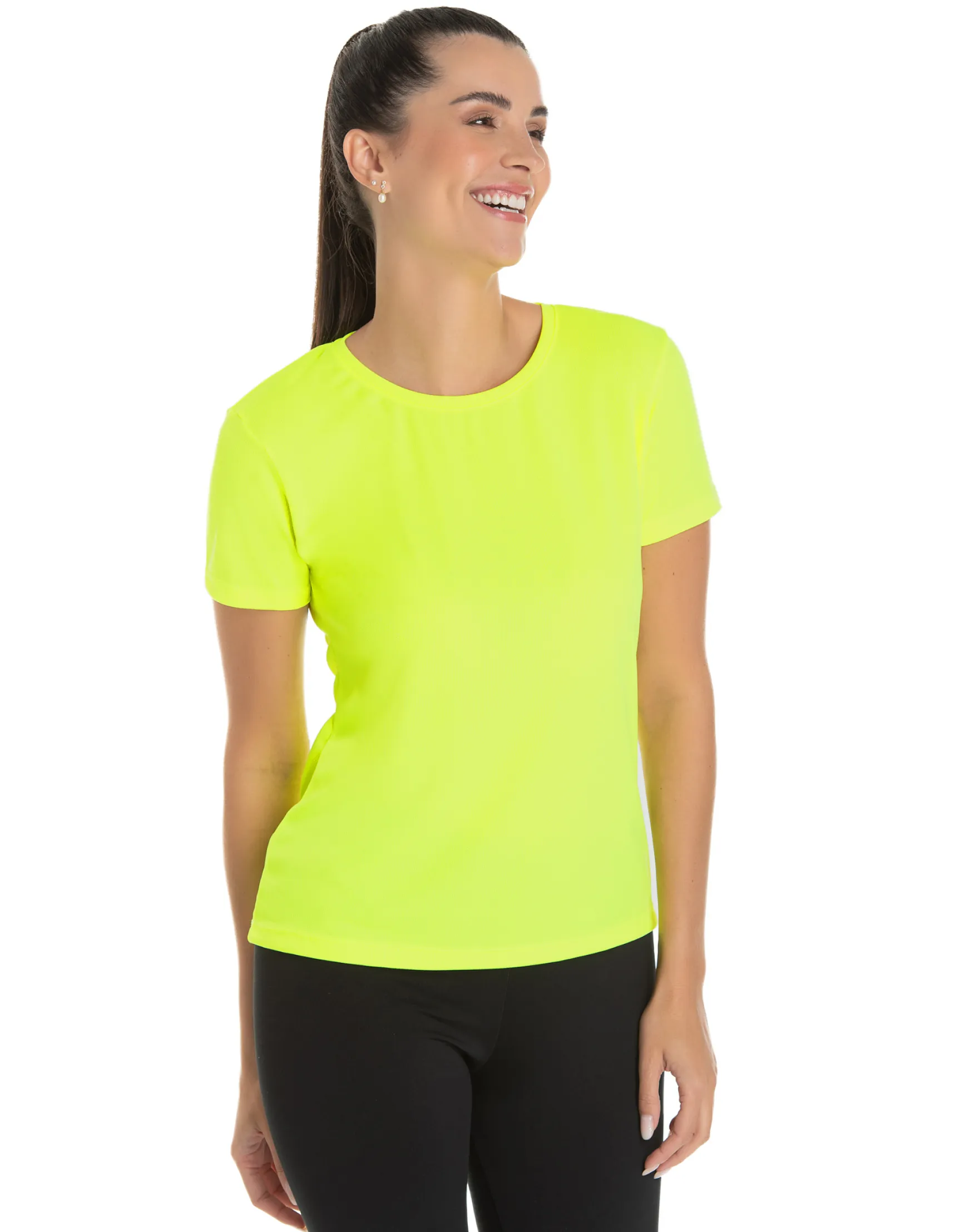 Camiseta Feminina Dry Fit Amarelo Fluorescente Proteção UV 30+