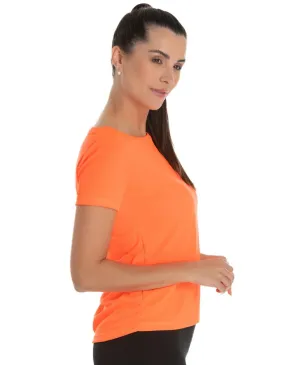 Camiseta Feminina Dry Fit Laranja Fluorescente Proteção UV 30+