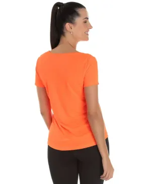 Camiseta Feminina Dry Fit Laranja Fluorescente Proteção UV 30+