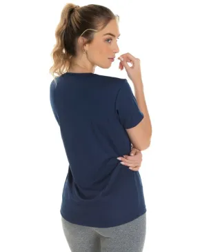 Camiseta Feminina Dry Fit Azul Marinho Proteção UV 30+