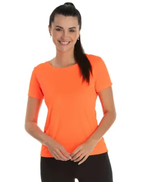 Camiseta Feminina Dry Fit Laranja Fluorescente Proteção UV 30+
