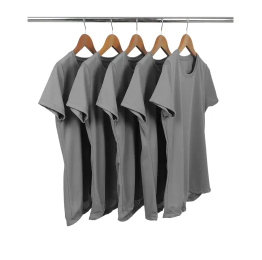 KIT 5 Camisetas Femininas Dry Fit Cinza Chumbo Proteção UV 30+