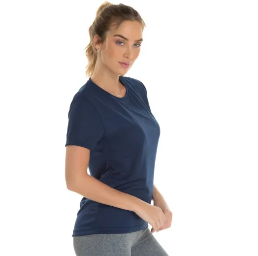 Camiseta Feminina Dry Fit Azul Marinho Proteção UV 30+