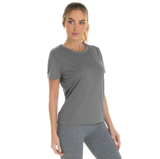 KIT 5 Camisetas Femininas Dry Fit Cinza Chumbo Proteção UV 30+