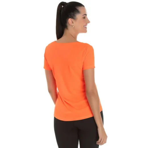 Camiseta Feminina Dry Fit Laranja Fluorescente Proteção UV 30+