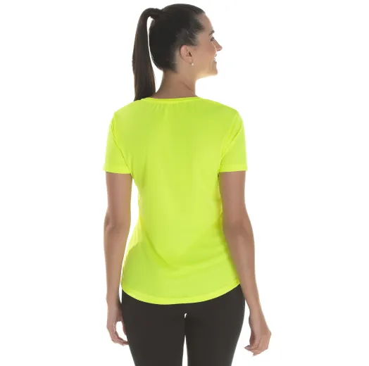 Camiseta Feminina Dry Fit Amarelo Fluorescente Proteção UV 30+