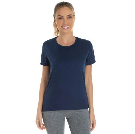 Camiseta Feminina Dry Fit Azul Marinho Proteção UV 30+