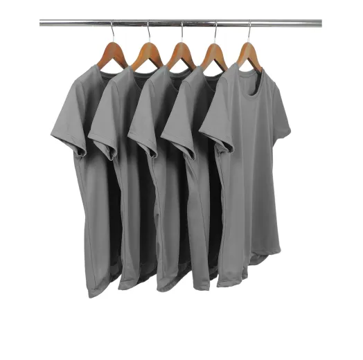 KIT 5 Camisetas Femininas Dry Fit Cinza Chumbo Proteção UV 30+
