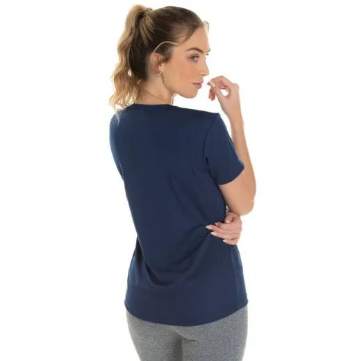 Camiseta Feminina Dry Fit Azul Marinho Proteção UV 30+