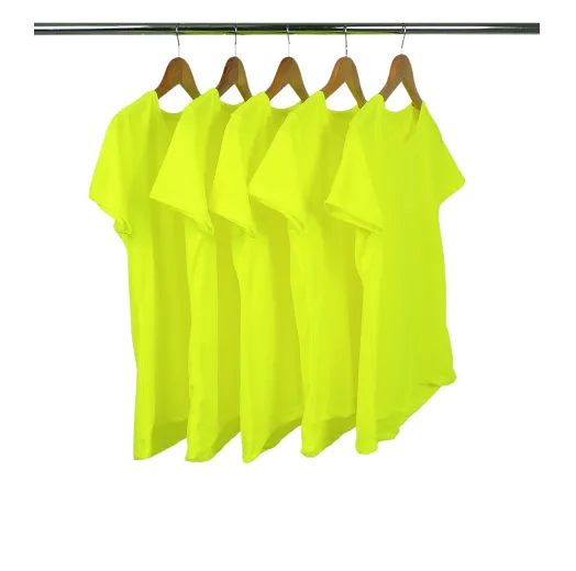 KIT 5 Camisetas Femininas Dry Fit Amarelo Fluorescente Proteção UV 30+