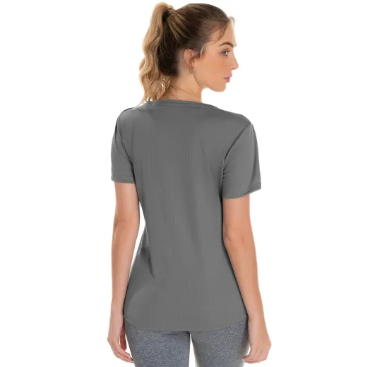 KIT 5 Camisetas Femininas Dry Fit Cinza Chumbo Proteção UV 30+