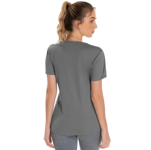 Camiseta Feminina Dry Fit Cinza Chumbo Proteção UV 30+