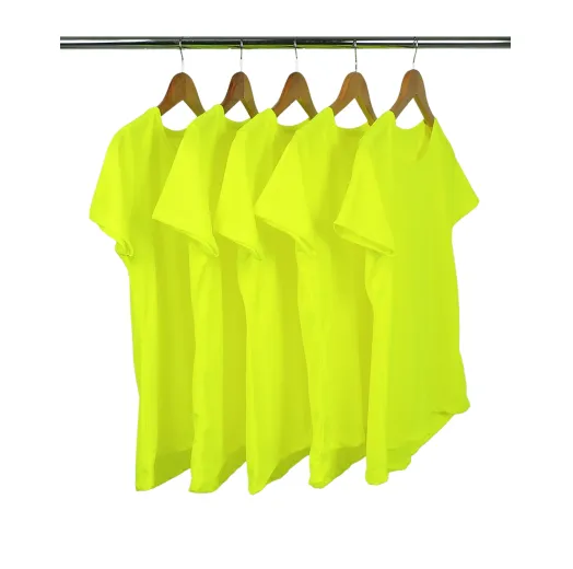 KIT 5 Camisetas Femininas Dry Fit Amarelo Fluorescente Proteção UV 30+