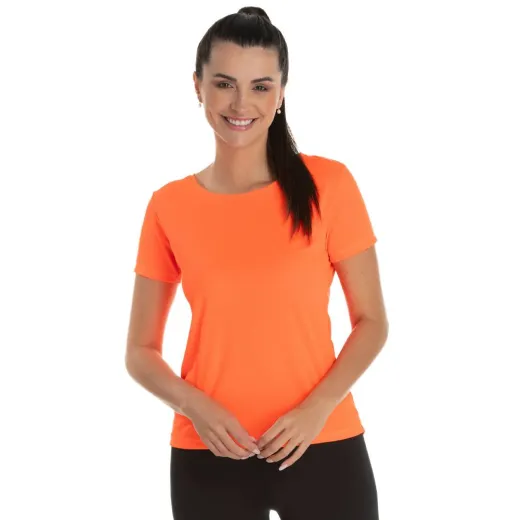 KIT 5 Camisetas Femininas Dry Fit Laranja Fluorescente Proteção UV 30+