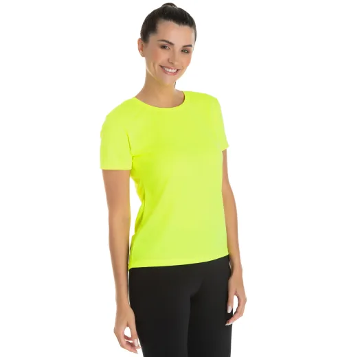 Camiseta Feminina Dry Fit Amarelo Fluorescente Proteção UV 30+