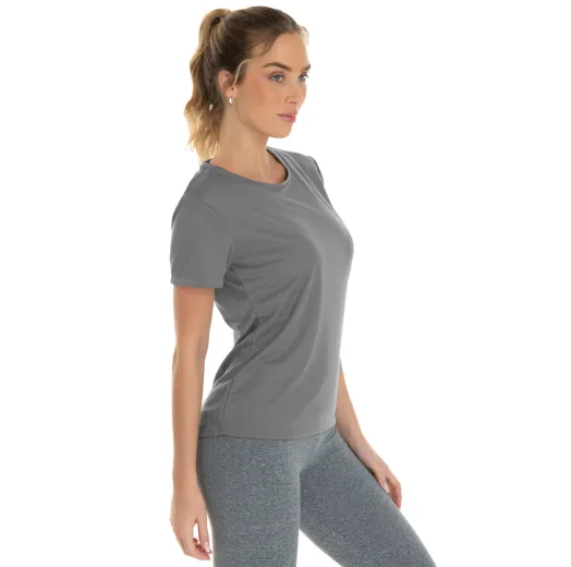 Camiseta Feminina Dry Fit Cinza Chumbo Proteção UV 30+