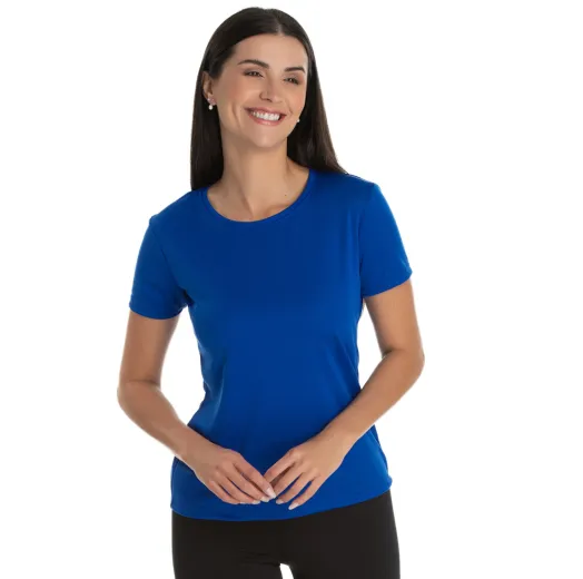 KIT 5 Camisetas Femininas Dry Fit Azul Royal Proteção UV 30+