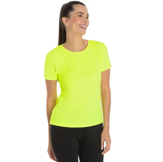 Camiseta Feminina Dry Fit Amarelo Fluorescente Proteção UV 30+