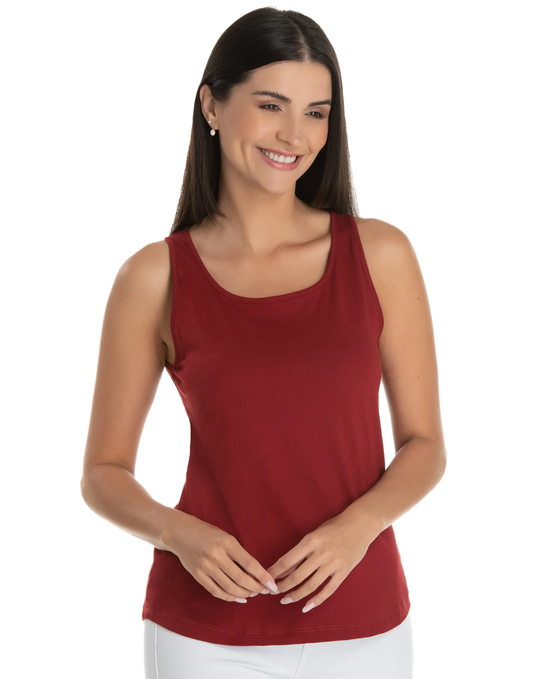KIT 5 Regatas Femininas de Algodão Premium Bordô