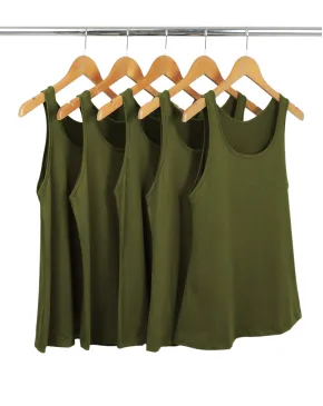 KIT 5 Regatas Femininas de Algodão Premium Verde Militar