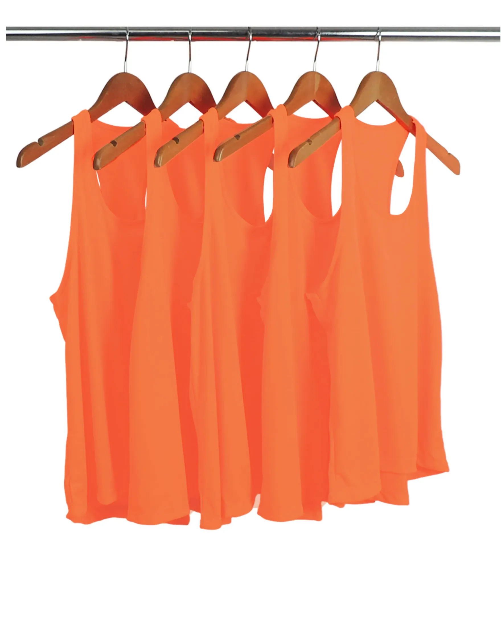 Kit 5 Regatas Feminina Dry Fit Laranja Fluorescente Proteção UV 30+
