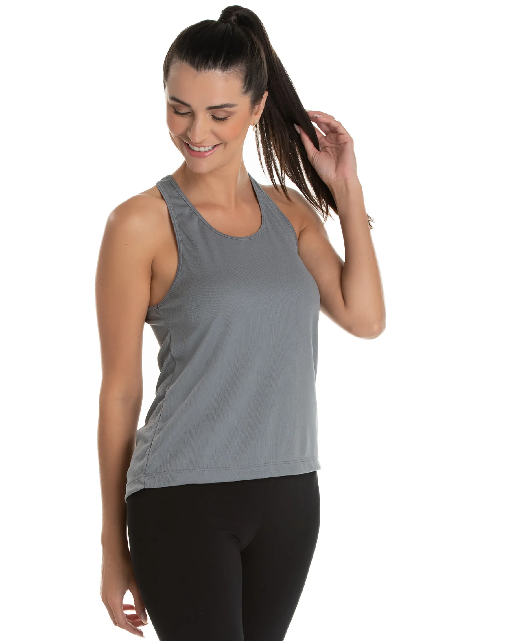 Kit 5 Regatas Feminina Dry Fit Cinza Chumbo Proteção UV 30+