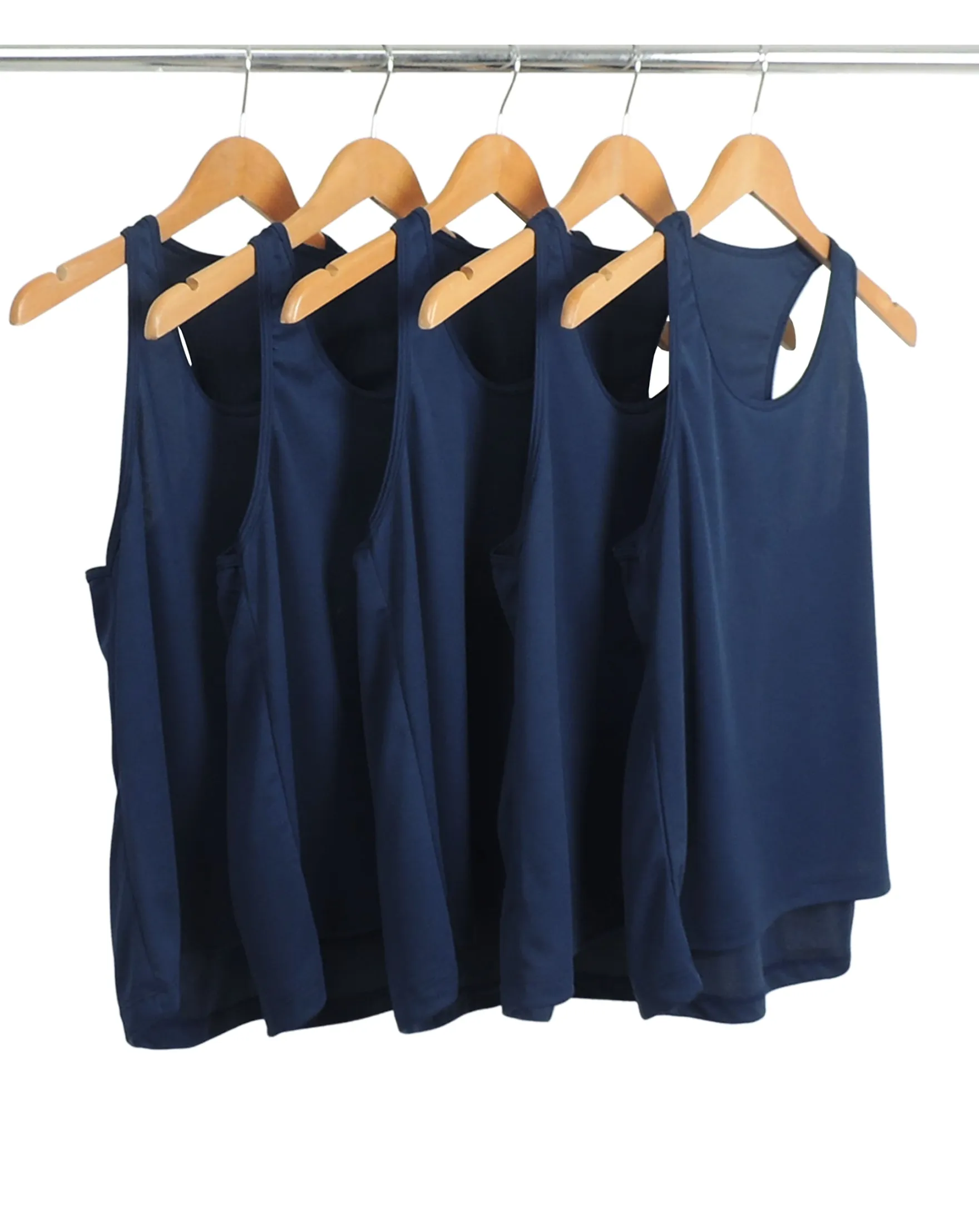 Kit 5 Regatas Feminina Dry Fit Azul Marinho Proteção UV 30+