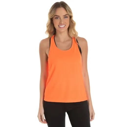 Regata Feminina Dry Fit Laranja Fluorescente Proteção UV 30+