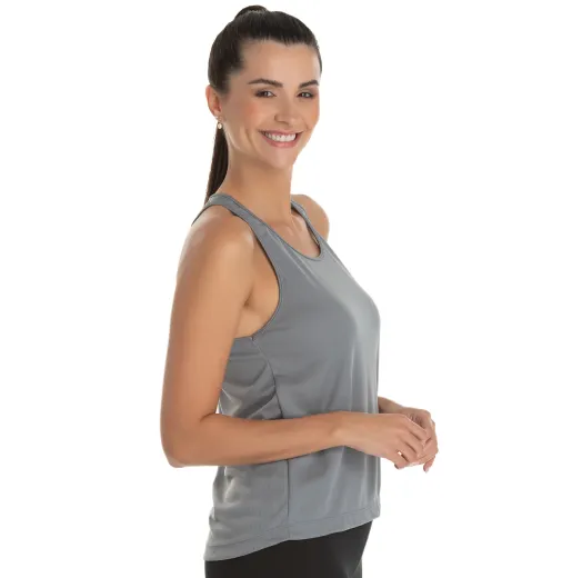 Regata Feminina Dry Fit Cinza Chumbo Proteção UV 30+