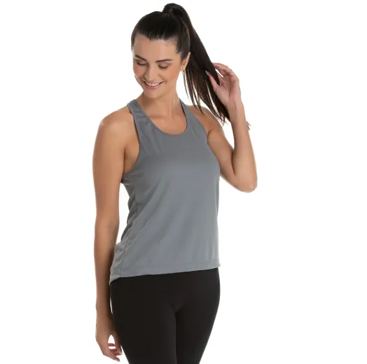 Regata Feminina Dry Fit Cinza Chumbo Proteção UV 30+