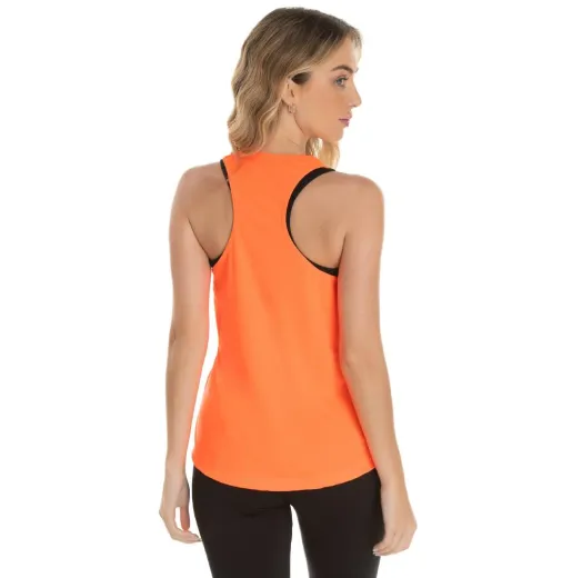 Regata Feminina Dry Fit Laranja Fluorescente Proteção UV 30+