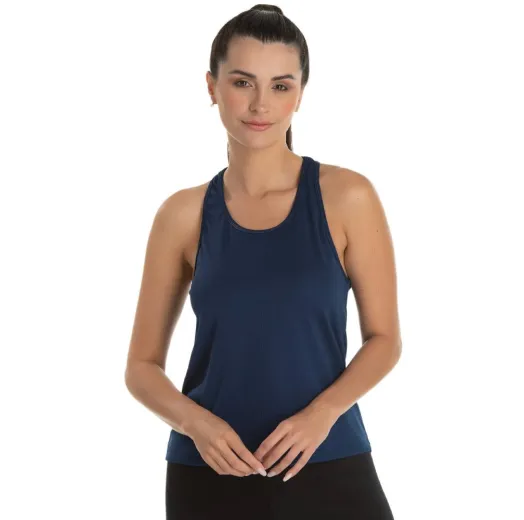 Regata Feminina Dry Fit Azul Marinho Proteção UV 30+