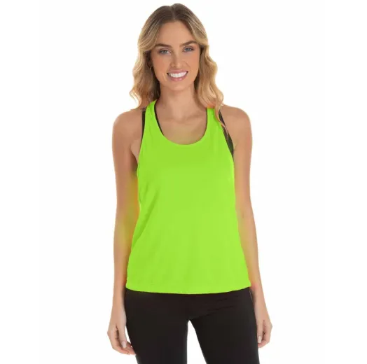 Regata Feminina Dry Fit Verde Fluorescente Proteção UV 30+