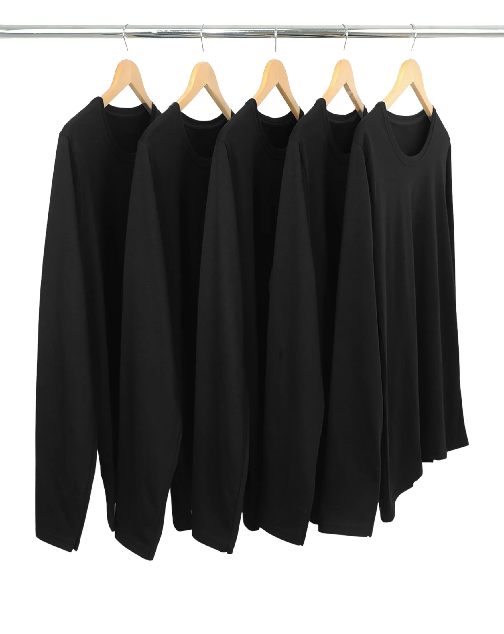 KIT 5 Camisetas Manga Longa de Algodão Premium Pretas