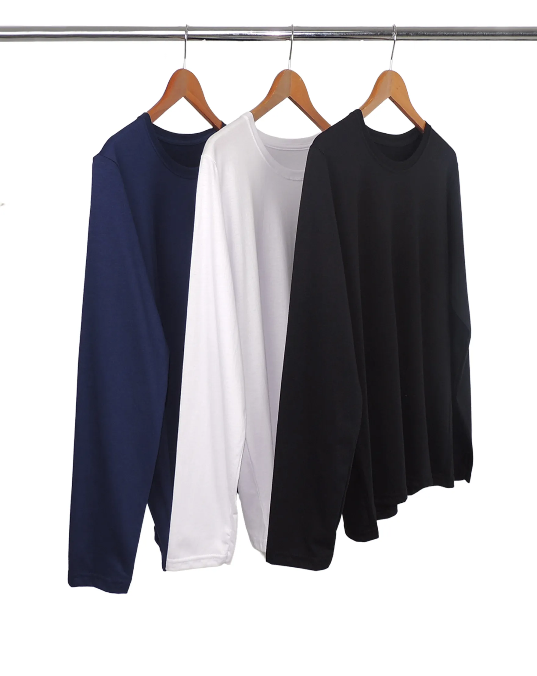 Kit 3 Camisetas Femininas Manga Longa de Algodão Penteado