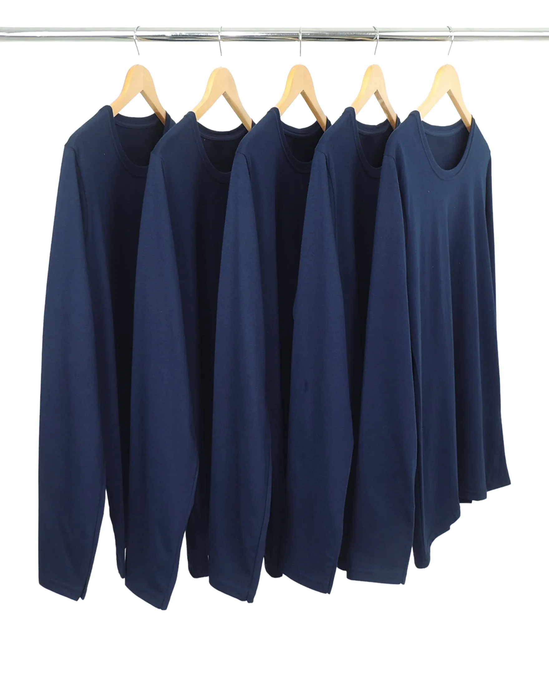 KIT 5 Camisetas Manga Longa de Algodão Premium Azul Marinho