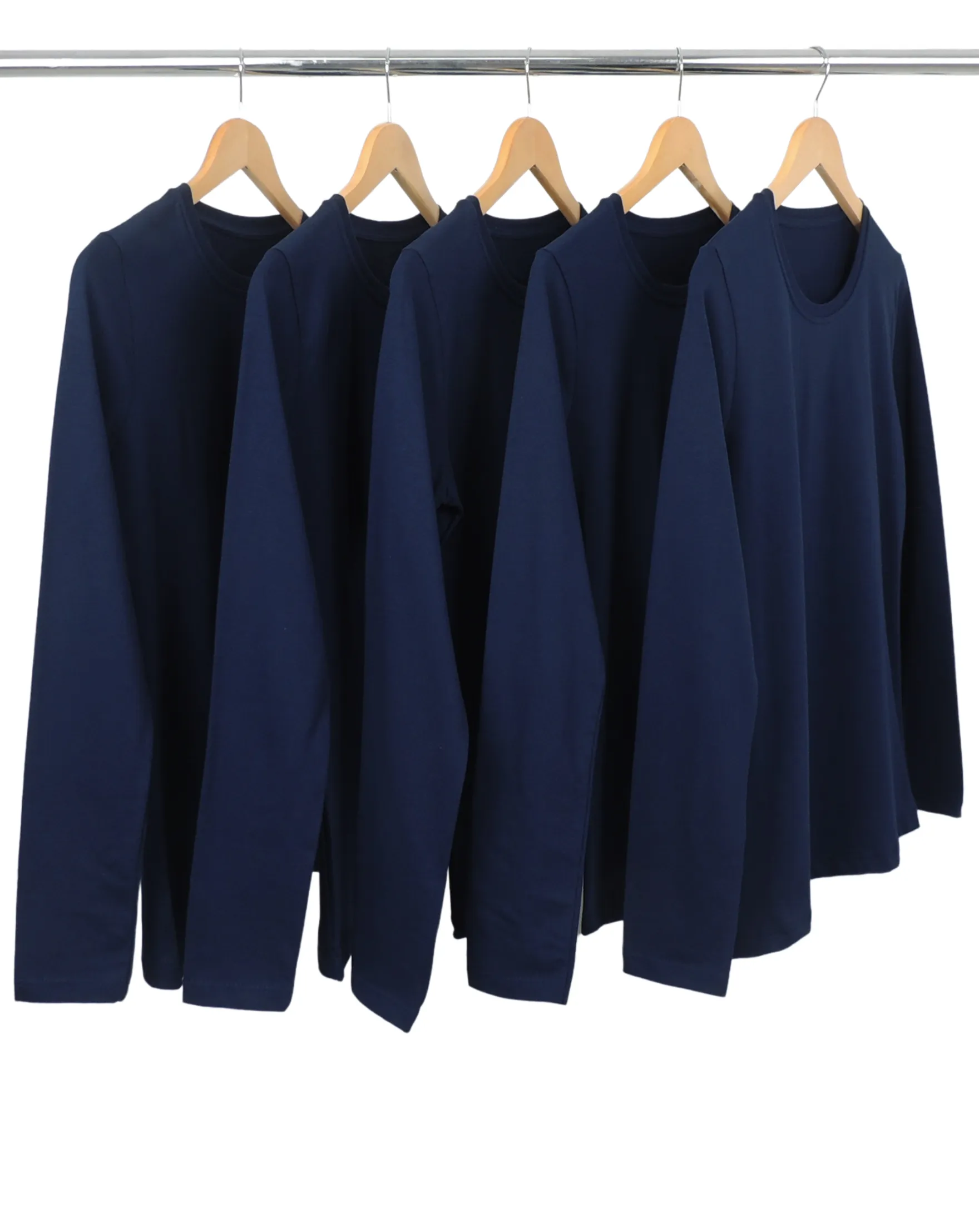 Kit 5 Camisetas Femininas Manga Longa de Algodão Premium Azul Marinho