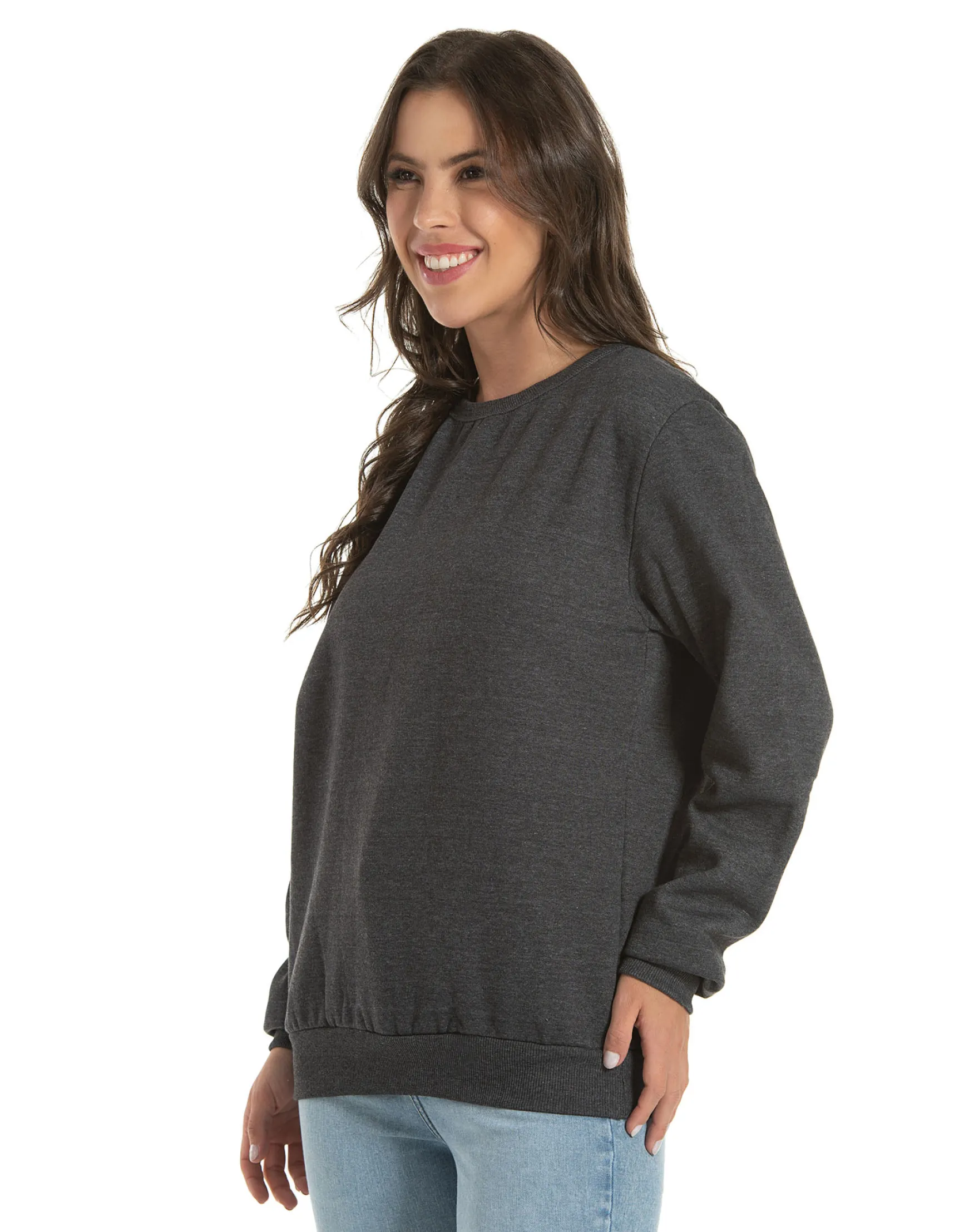 Blusão de Moletom Feminino Preto Mescla