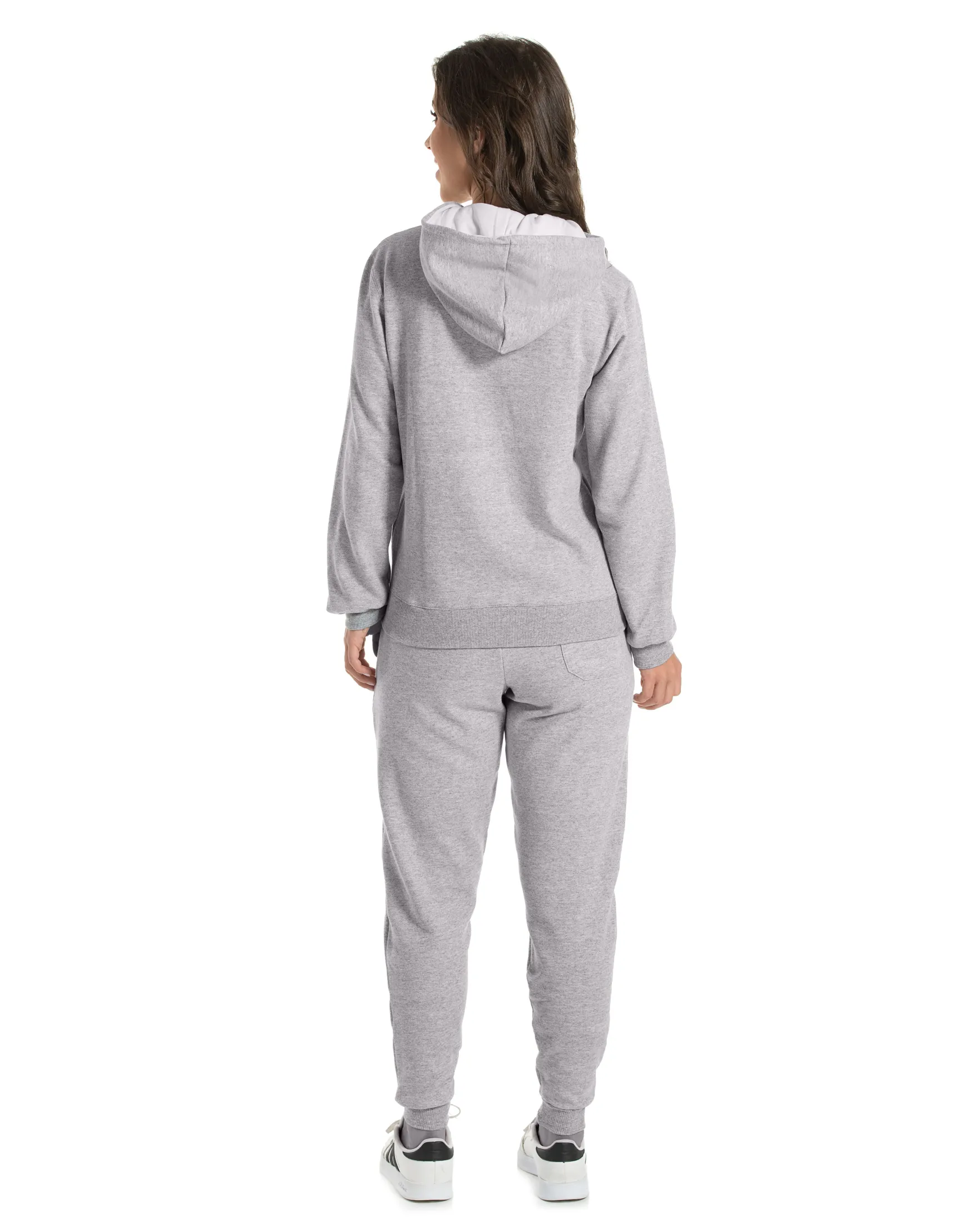 Conjunto Moletom Feminino com Capuz Cinza Mescla