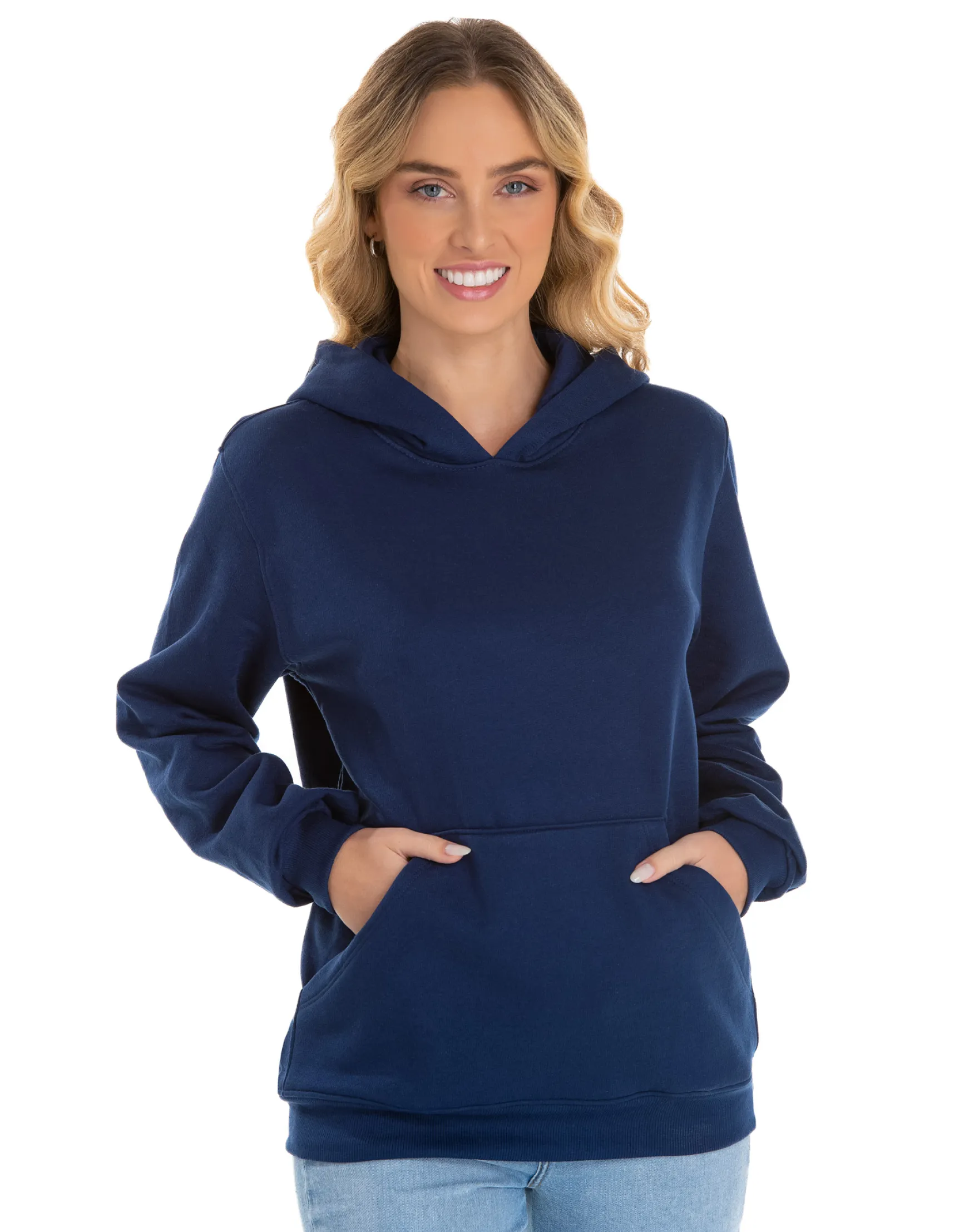 Moletom Canguru com Capuz Feminino Azul Marinho 