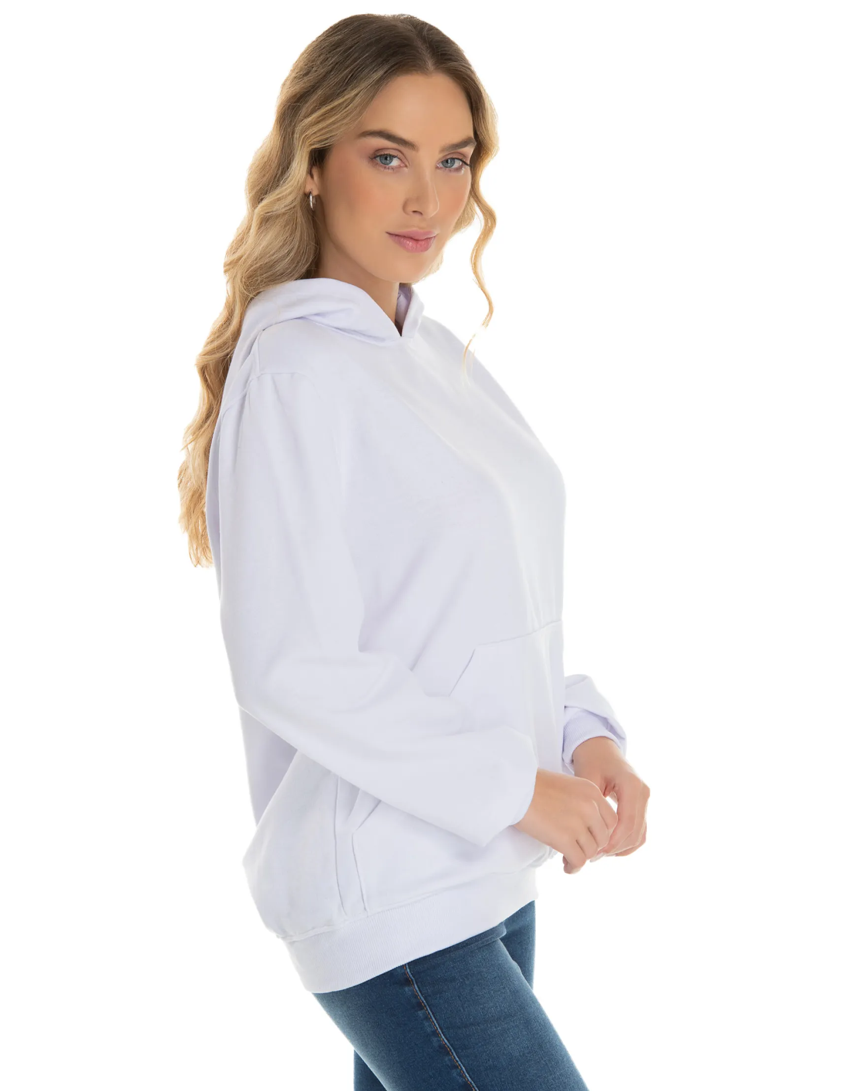 Moletom Canguru com Capuz Feminino Branco 