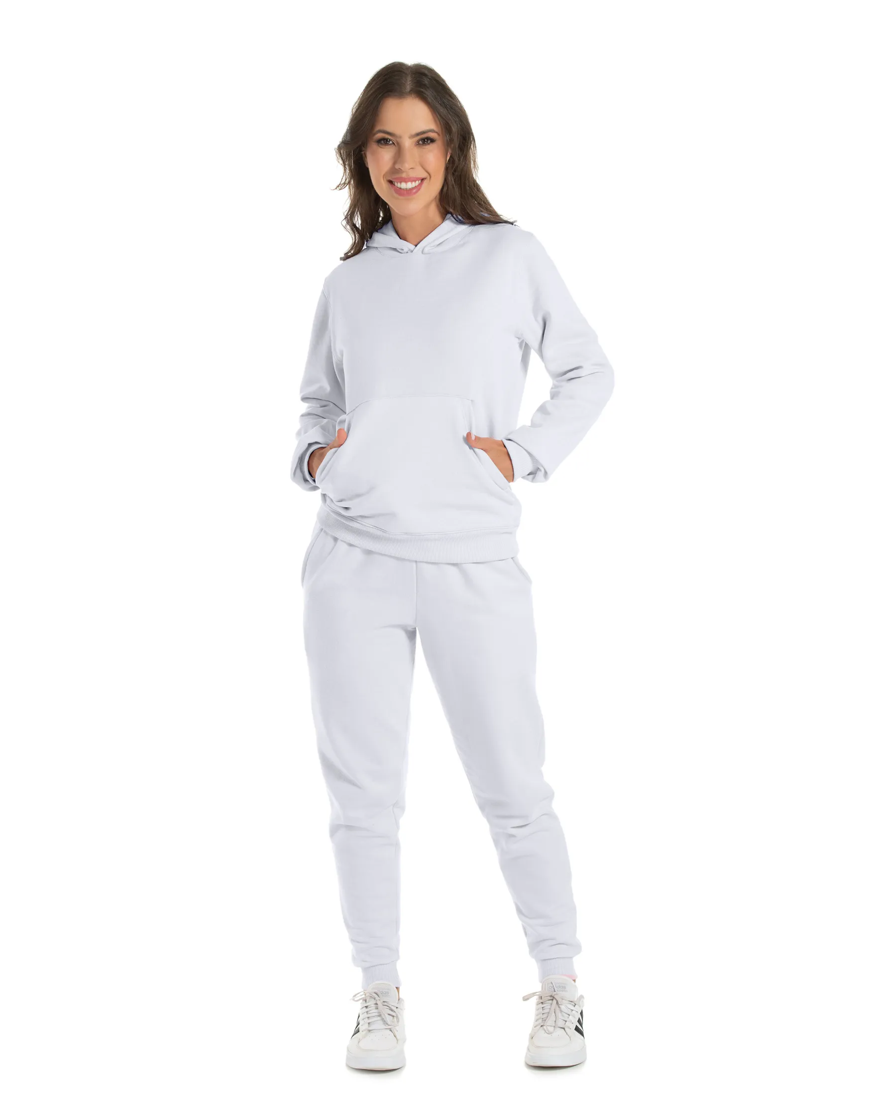 Conjunto Moletom Feminino com Capuz Branco