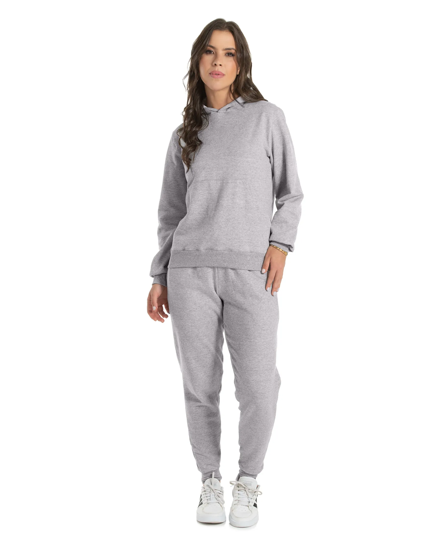 Conjunto Moletom Feminino com Capuz Cinza Mescla
