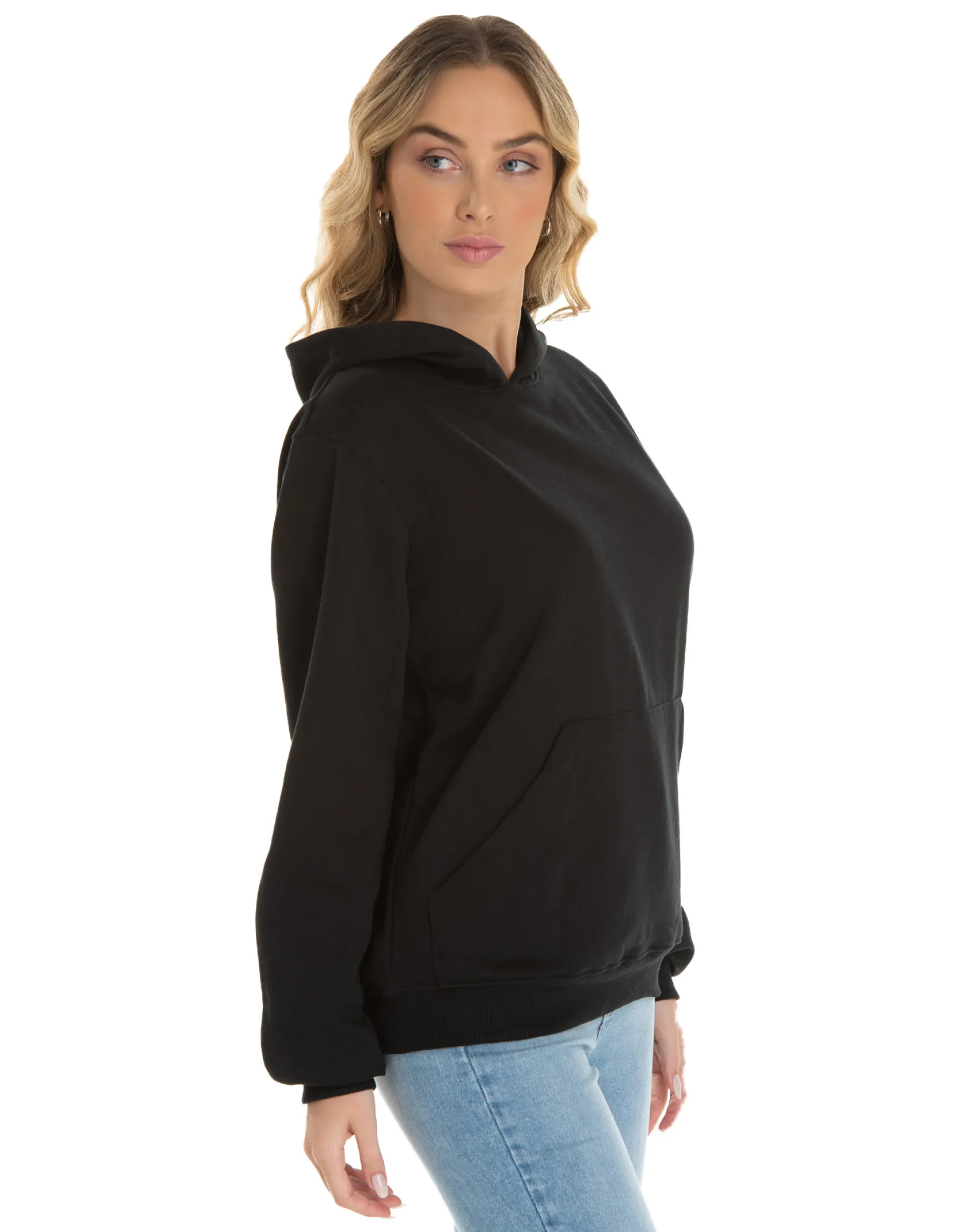 Moletom Canguru com Capuz Feminino Preto