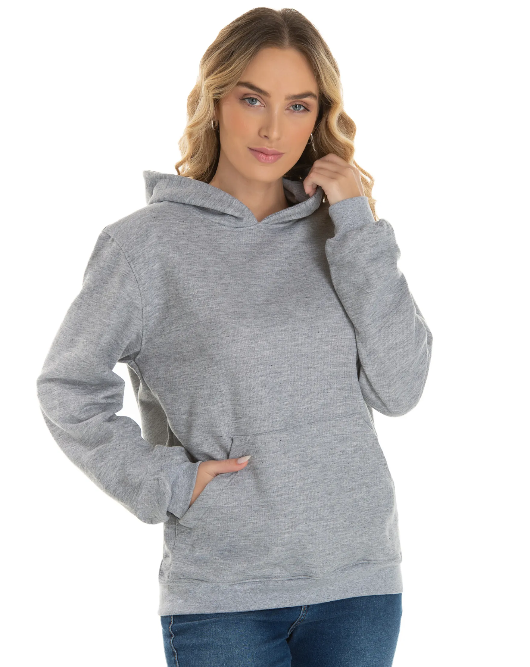 Kit 3 Moletons Canguru com Capuz Feminino Cinza Mescla
