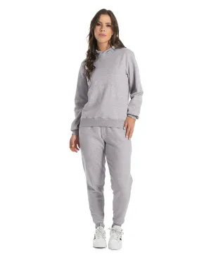 Conjunto Moletom Feminino com Capuz Cinza Mescla 02 