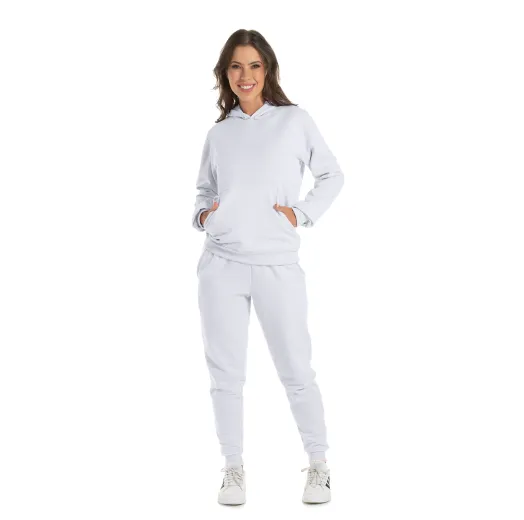 Conjunto Moletom Feminino com Capuz Branco 04